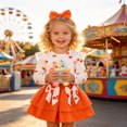 thumbnail image 2 of Pandaie Toddler Girls Heart Print Two Piece Outfit Ruffle Long Sleeve Top Tiered Skirt Bow Headband Birthday Party Holiday Photo Shoots Orange,3-4 Year, 2 of 7