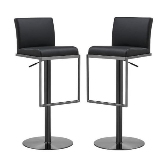 Home Square Amalfi 32.3" Contemporary Steel Leather Barstool in Black - Set of 2