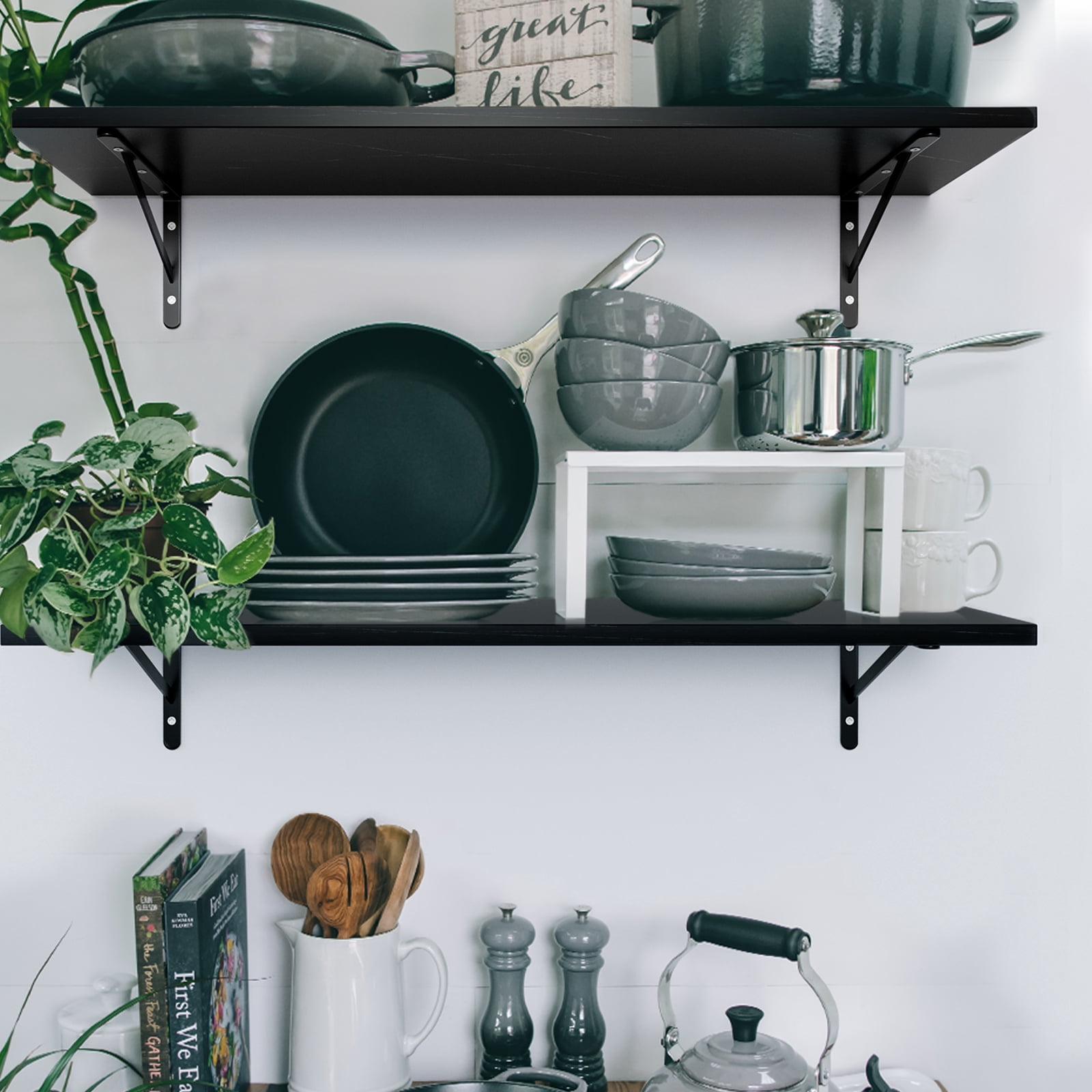 Kaboon 36 inch Long 10 inch Deep Floating Shelves for Wall Set of 2, Large Open Shelves Wall Mounted, Space Saving Home and Commercial Use, Cloud atlas