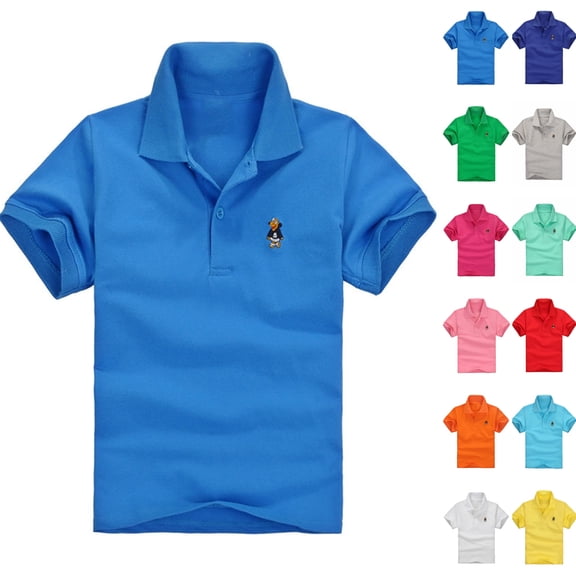 Sentuca Boys T Shirts Solid Color Casual Tees Button Lapel Short Sleeve Tops for Kids Clothes Size 6