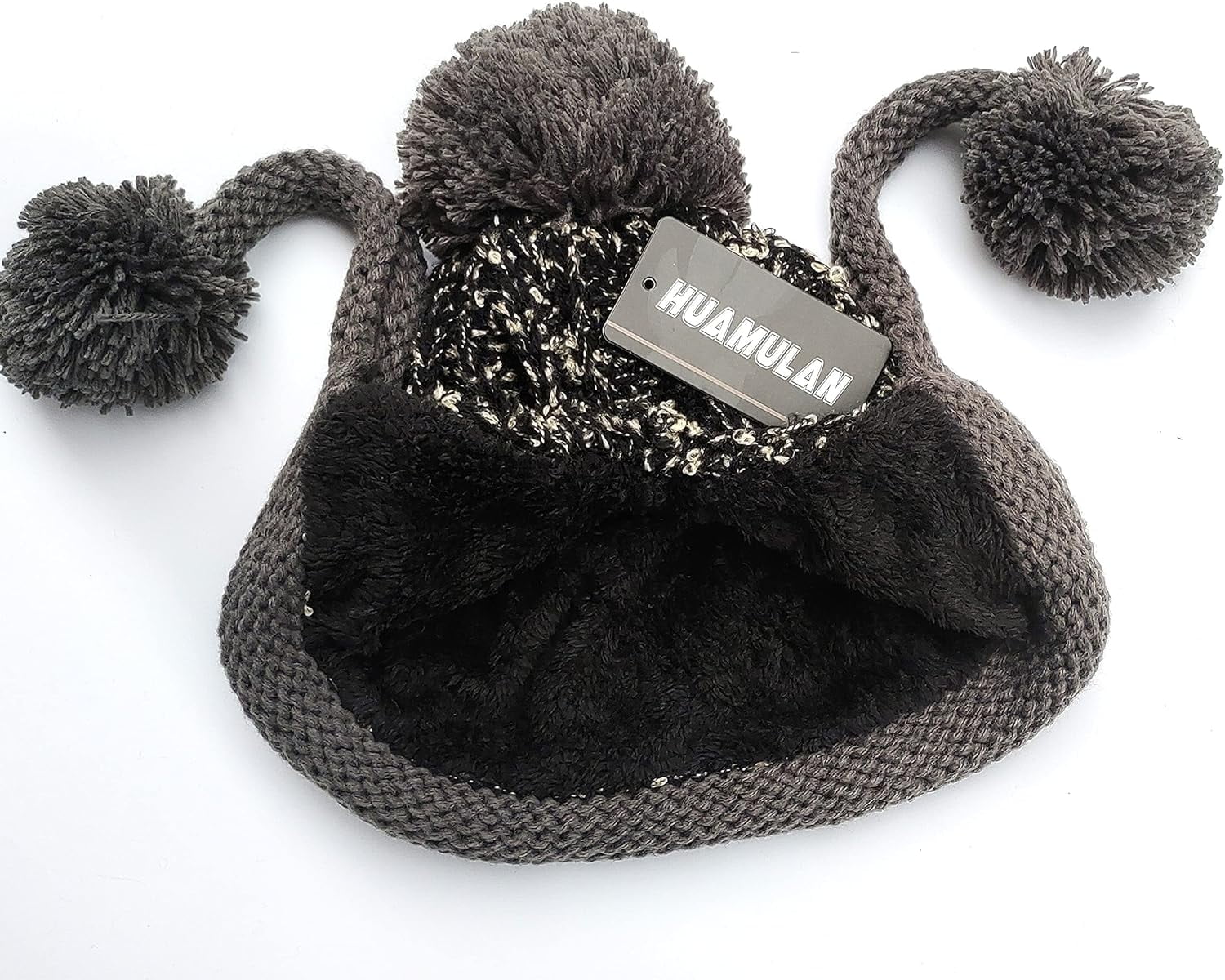 Zhengup Women Winter Peruvian Cover Ears Beanie Hat Ear Flaps Sherpa Ski Snow Hats Knit Fleece Lined 3 Pom Pom