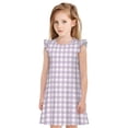 thumbnail image 1 of Balery Purple Checkboard Camisón de princesa para niñas, pijama de algodón con mangas abullonadas, suave y bonito.-Small, 1 of 6