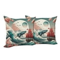 thumbnail image 2 of Ambesonne Nautical Throw Pillow Cover Pack of 2, Whale Sakura Spring Ocean, 2 Pcs-26"x26", Teal Blush and Dark Coral, 2 of 5