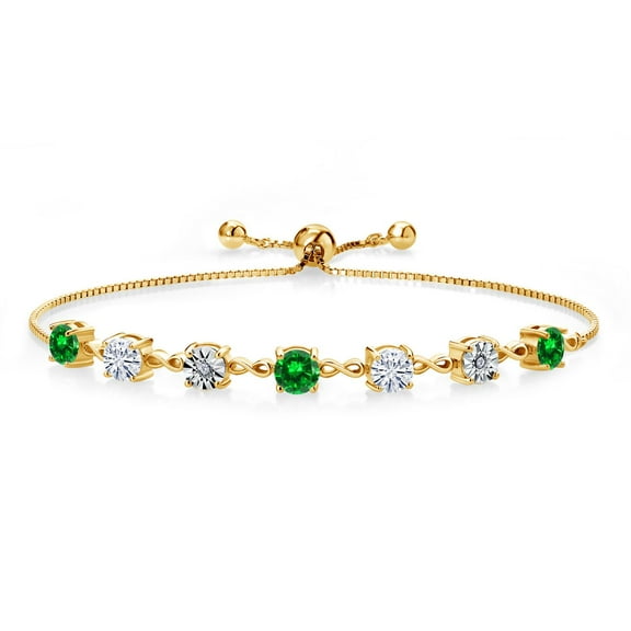 Gem Stone King 18K Yellow Gold Plated Silver Lab Grown Diamond Tennis Bracelet for Women Created Emerald Moissanite (3.53 Cttw, Fully Adjustable up to 9 inch)