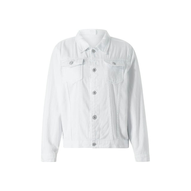 Sunloudy Women's Solid Color Denim Jacket, Casual Oversized Long Sleeve Button Down Chest Pocket Jean Jacket