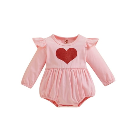 

Suealasg Baby Girls Valentine s Day Bubble Romper 6M 12M 18M 24M Toddler Girls Heart Print Long Sleeve Round Neck One Piece Clothes Infant Girls Spring Bodysuits Jumpsuit