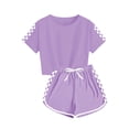thumbnail image 3 of Sherrylily Kid Summer Sport T-Shirt and Shorts Set Plaid Print Clothing Sets Girls Tracksuit, 3 of 5