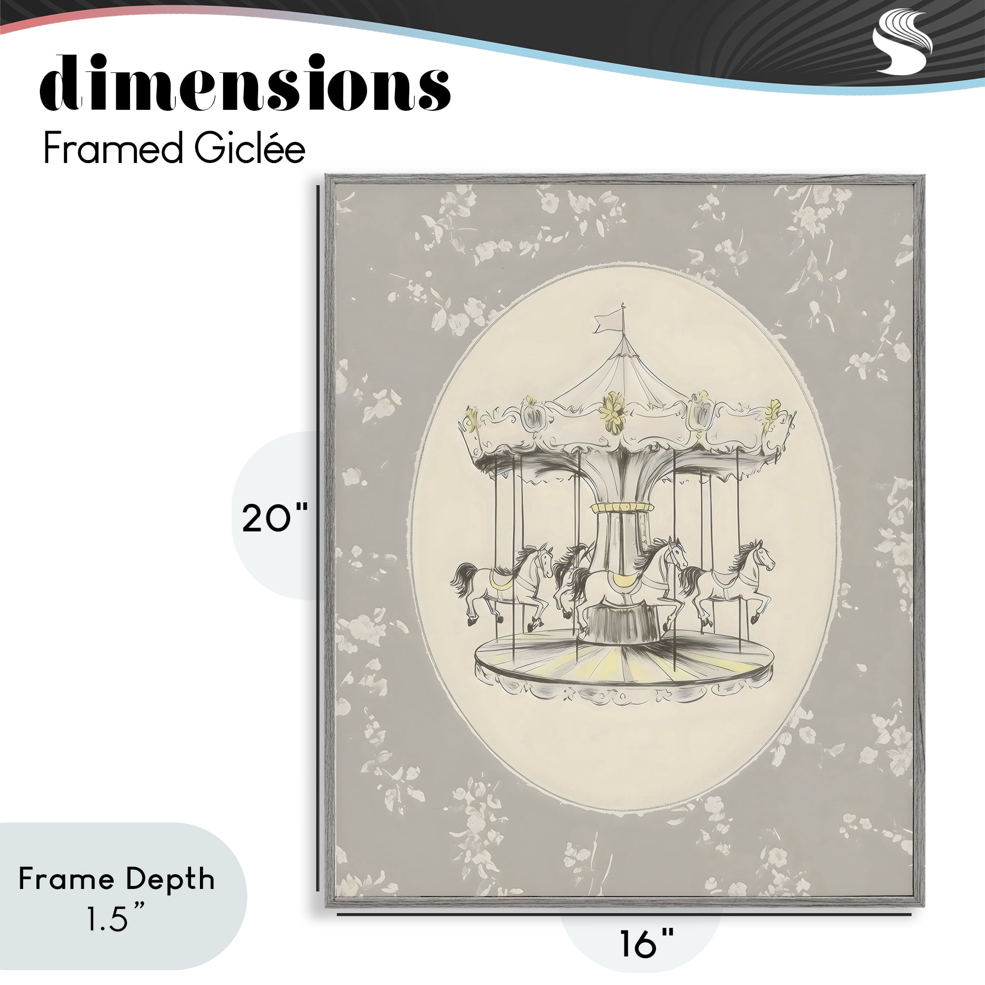 Stupell Industries Gentle Floral Carousel Gray Framed Giclee Art, design by Arlington Prints