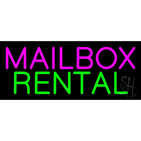 Pink Mailbox Green Rental Block LED Neon Sign 6 x 15 - inches, Black Square Cut Acrylic Backing, with Dimmer - Bright and Premium built indoor LED Neon Sign for Store interior and stroefront
