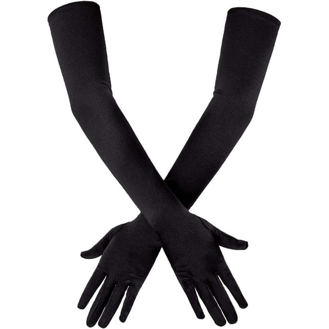 Long Black Elbow Satin Gloves 21 Inch Stretchy 1920s Opera Gloves Evening Party Dance Gloves For 