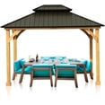 thumbnail image 1 of Aoodor Patio Solid Wooden Gazebo 10 x 12 ft. Hardtop Roof 2 - Tier for Garden - Green, 1 of 5