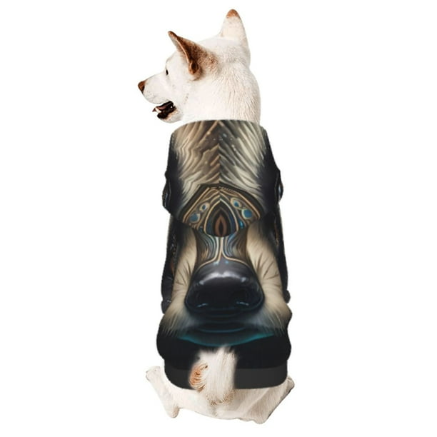 Fotbe Tribal Style Raccoon Sudadera con Estampado para Perros Pequeños – Suéter con Capucha para Mascotas, Tela Suave de Forro Polar con Bolsillo-X-Small
