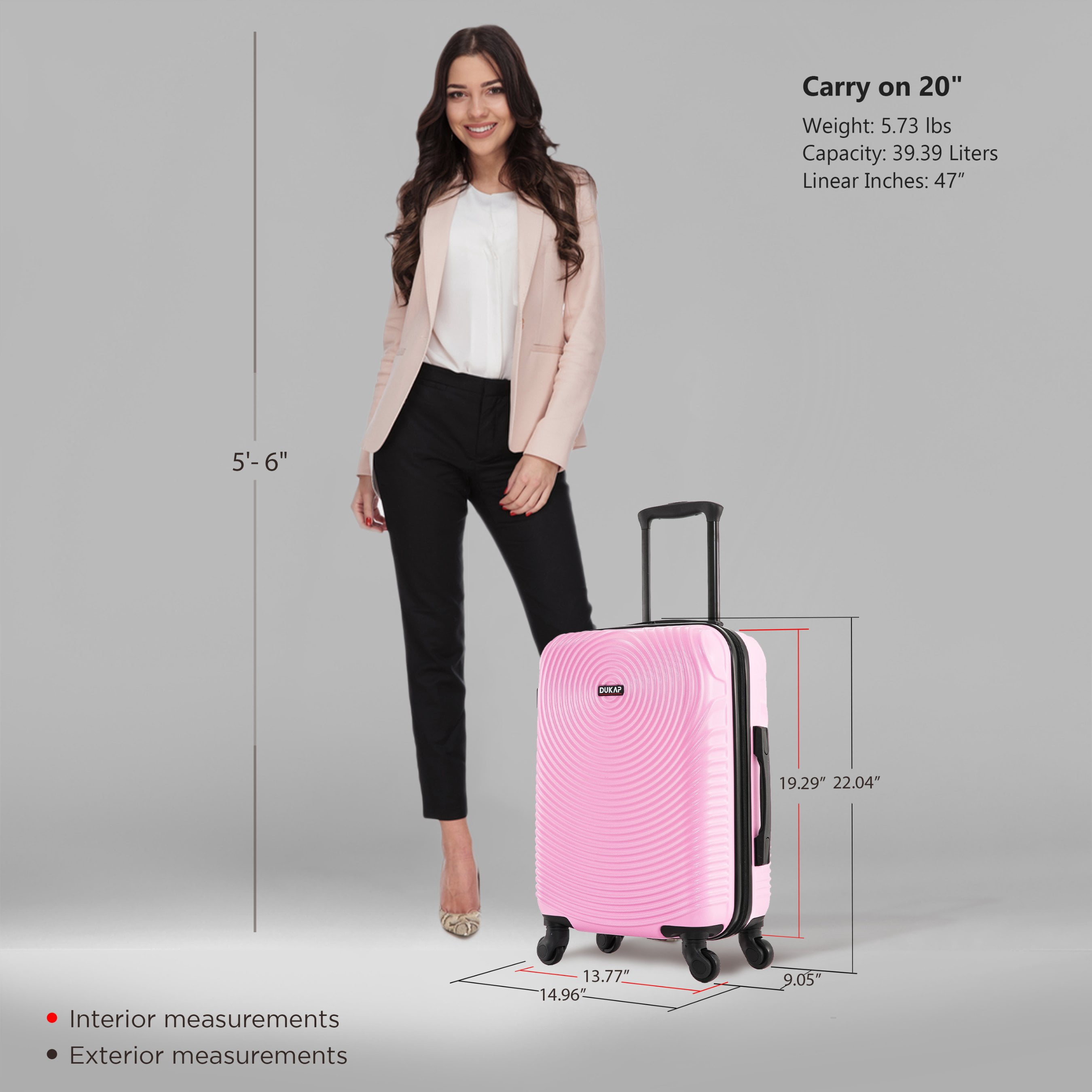 DUKAP Inception 20" Hardside Lightweight Luggage with Spinner Wheels, Handle and Trolley, Pink