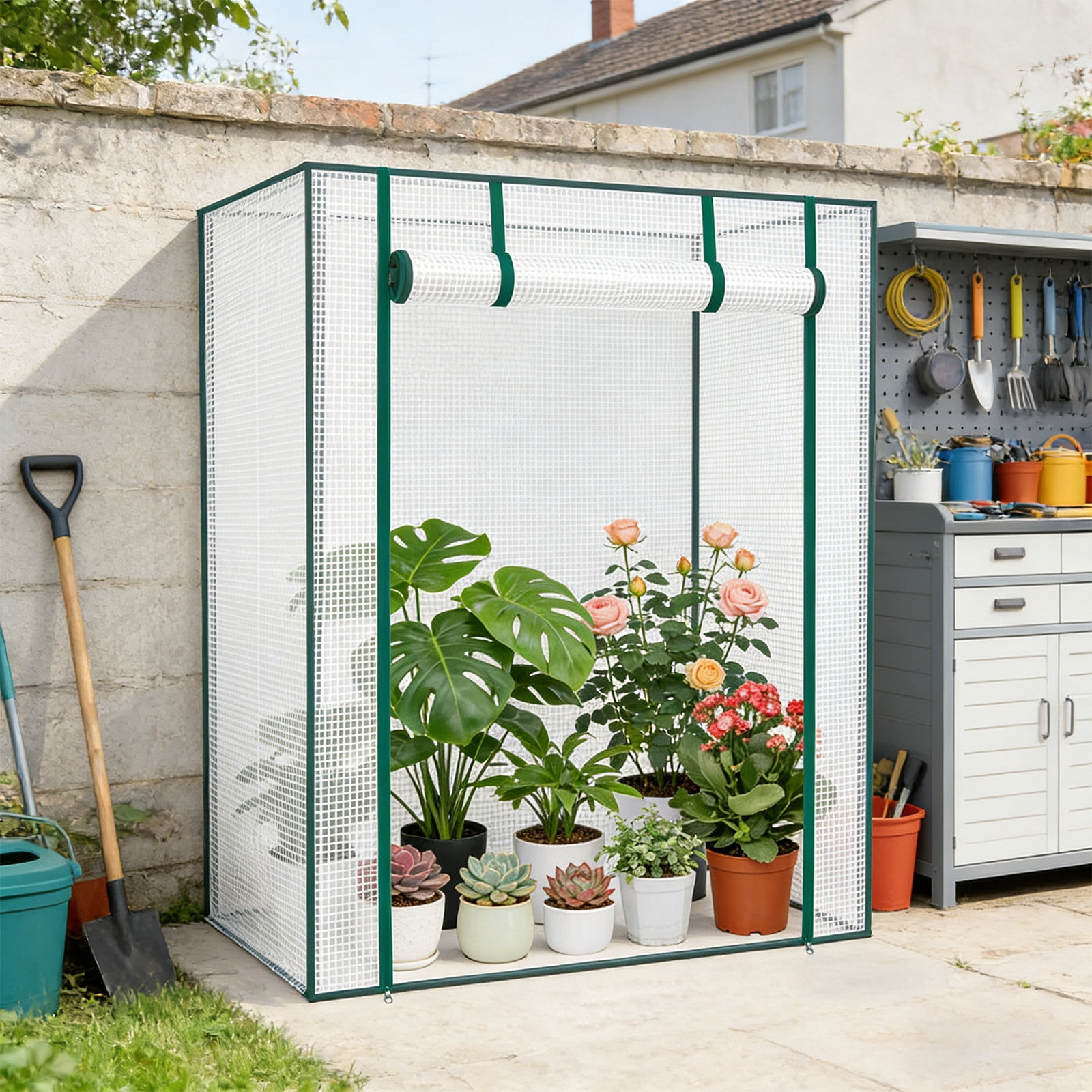 Portable Mini Greenhouse Plant Grow Tent Outdoor Indoor Frost Protection Zipper Door Ventilation Plant Protection Greenhouse for Patio Balcony Garden Herb Flower Growing