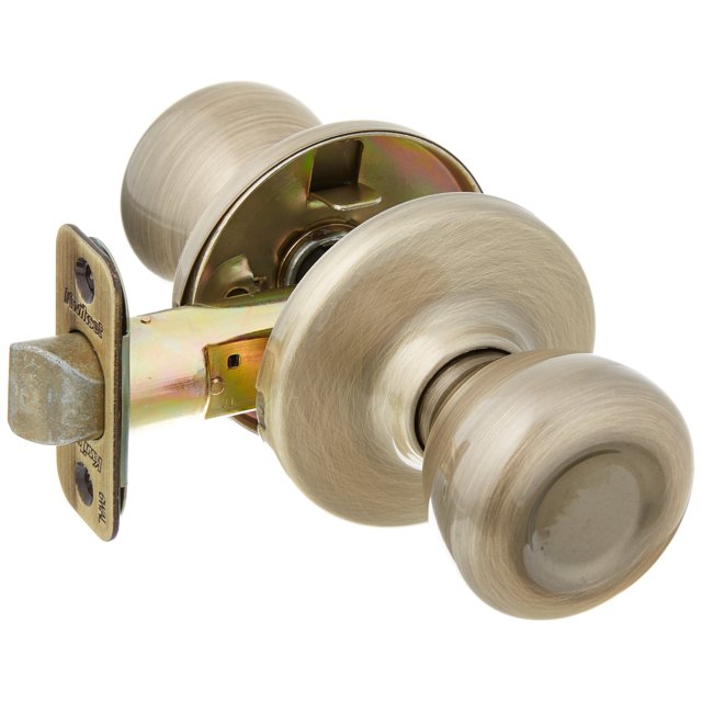 Pomo de puerta Kwikset Tylo 92001-512 para recibidor y armario, latón envejecido