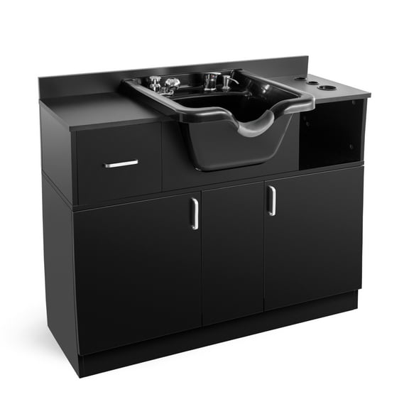 Artist hand Backwash Sink Shampoo Station Hair Salon Beauty with USB,Hair Dryer Holes,P Trap,Drawer(Black)