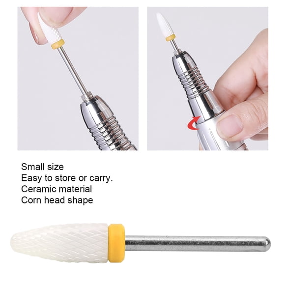 Broca de Unas Portátil Liviana Con Forma de Cabeza de Maíz piezas de Amoladora Eleccica rebaba de cerámica para manicura pedicura con Cabezal de Limpieza de