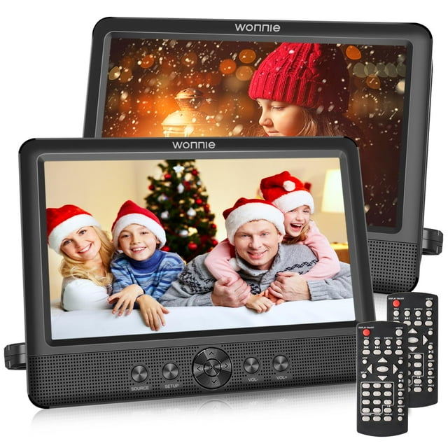 WONNIE Dos reproductores de DVD de 10,5 pulgadas, pantalla dual para reproductor de CD portátil para automóvil, reproduzca una o dos películas diferentes con dos soportes de montaje, batería recargabl