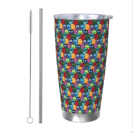 

Salouo Funny Owls Print 20oz Tumbler with Lid Stainless Steel Vacuum Insulated Tumbler Durable Insulated Coffee Mug Thermal Cup with Splash Proof Sliding Lid-Straw Two-piece Set
