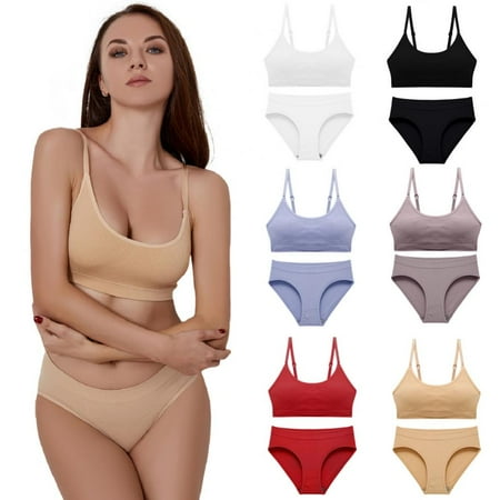 

Bra and Panty Sets for Women Crop Top and Ribbed Panties Set Fitness Sports Push up Ladies Underwear