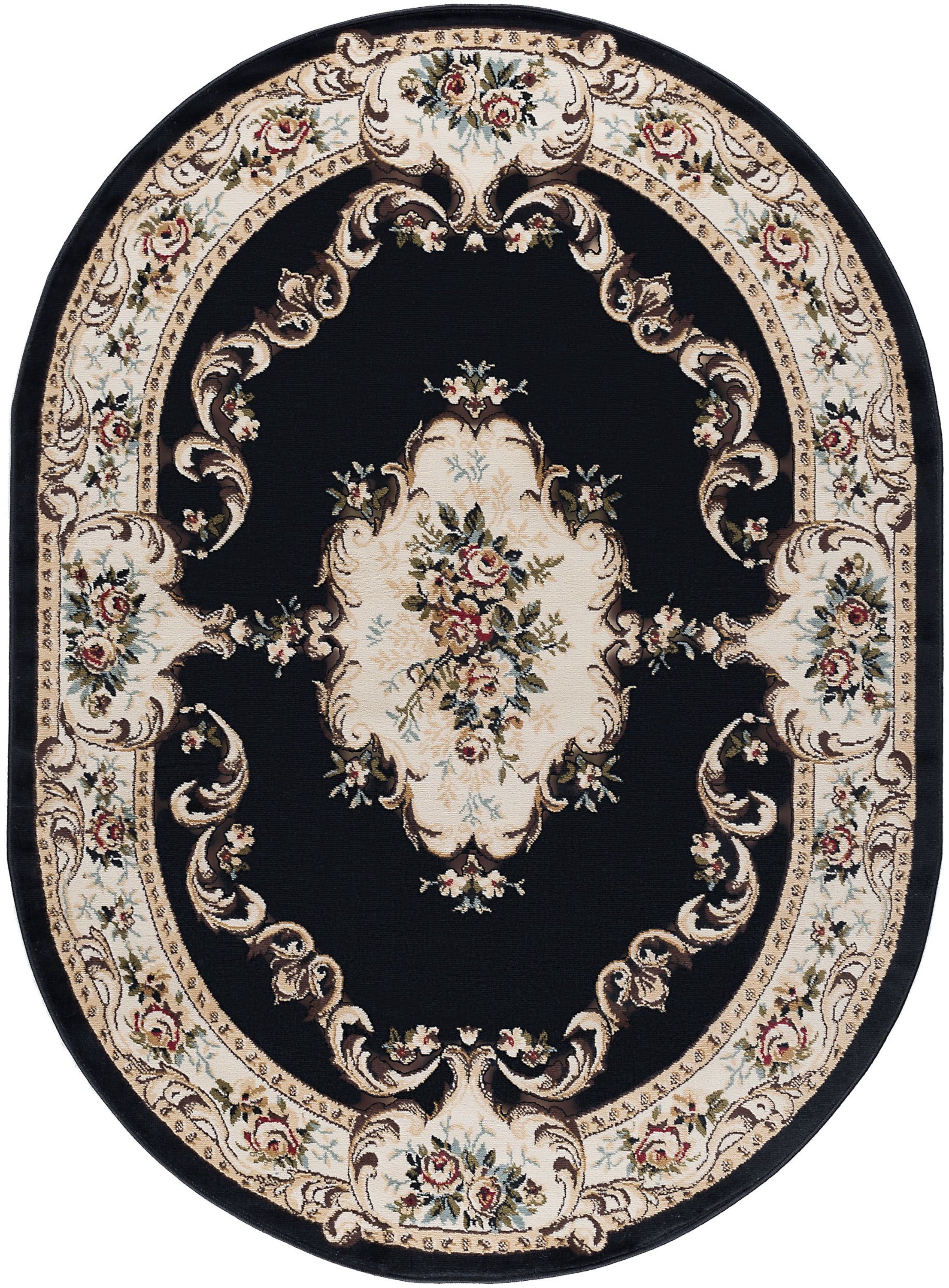 Traditional Area Rug (5'3'' x 7'3'' Oval) Floral Black, Beige Living Room Easy to Clean