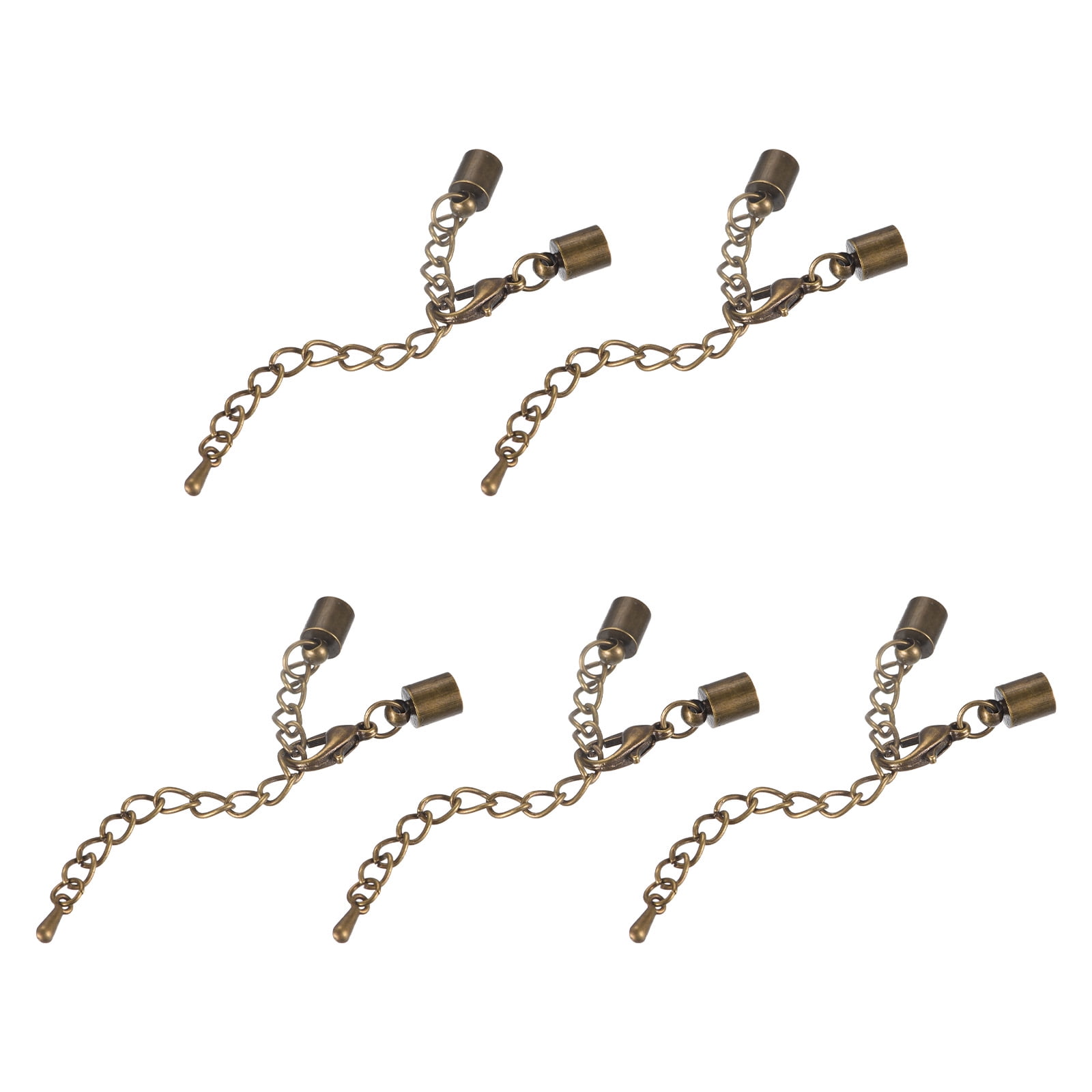 10Sets 5mm Leather Cord End Caps with Lobster Clasps & Extender Chain