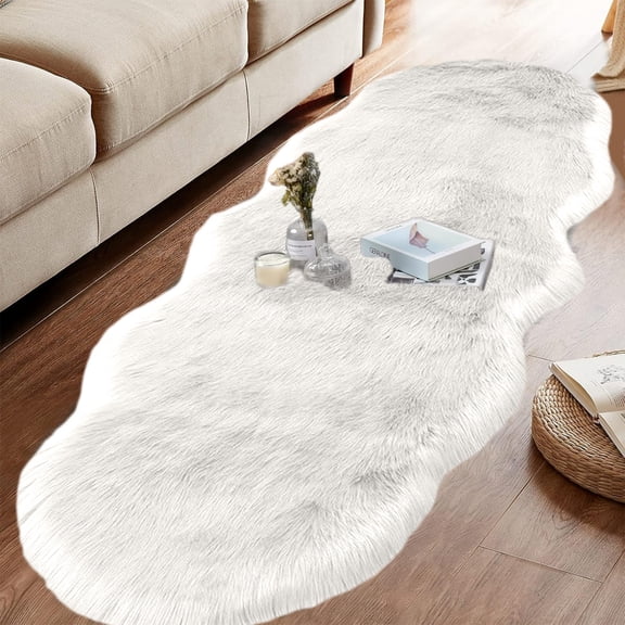 Bxaolu Luxury Soft Fluffy Area Rug 20" x 55", Faux Fur Comfortable Rug Decorative Plush Shaggy Carpet for Christmas Decor Bedside Sofa Floor Bedroom, Living Room, White