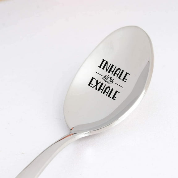 Yoga Gift - Inhale Exhale Engraved Spoon Gift for Men Women | Encouragement Inspirational Gift for Co Workers | Yoga Lovers Meditation Gift | Christmas Gift for Dad Mom