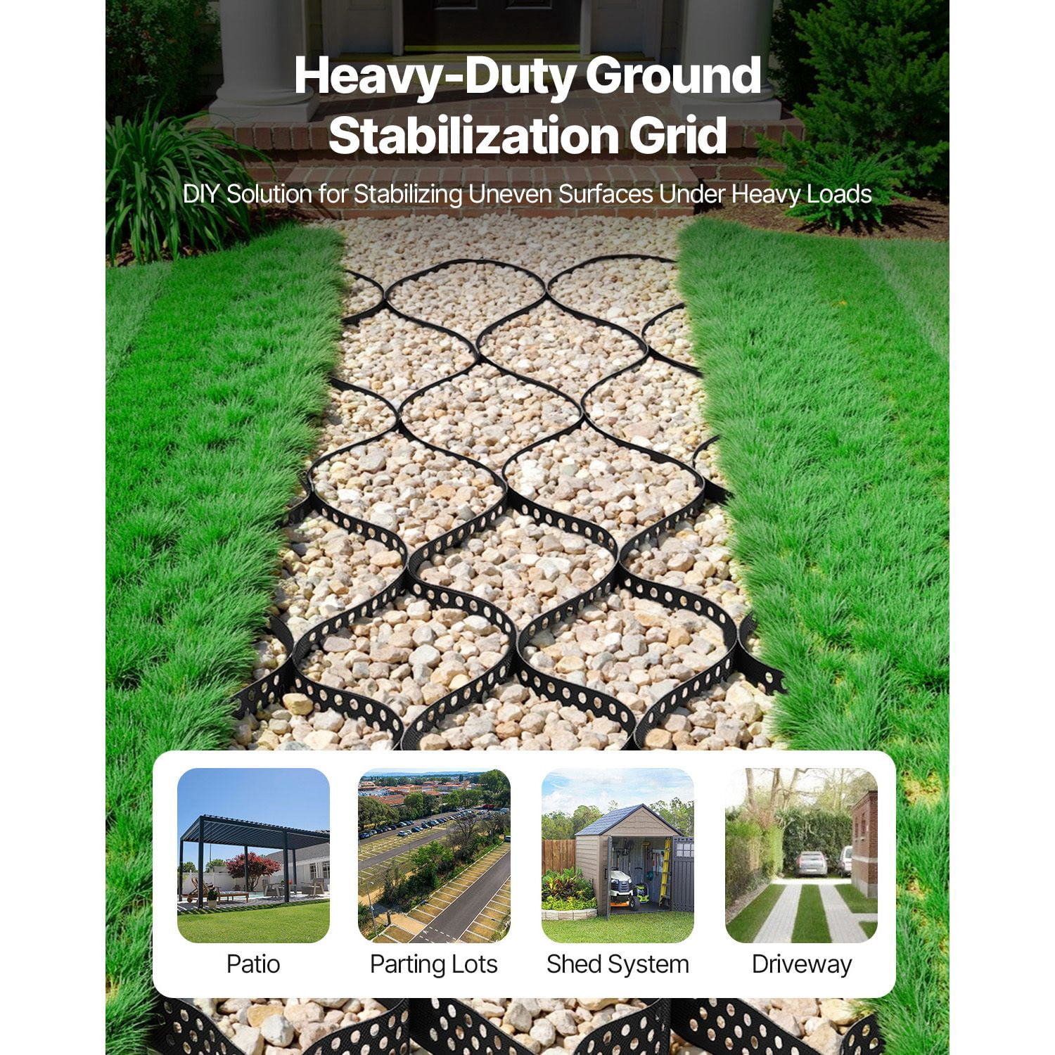 Gravel Grid, 1880 LBS Per Sq ft Grass Ground Retainer, Permeable Geo Grids Driveway Stabilization, for Garden, Patio, Walkway, RV Parking Slopes, 2 Inch Depth, 17.06x8.86FT/5200x2700mm