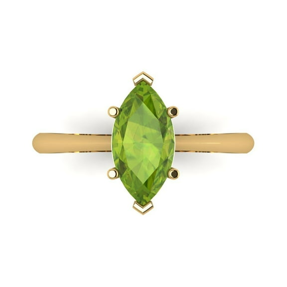 1.5 ctw Solitaire Anniversary Ring for Women | Marquise Cut Natural Peridot | Hyperallergenic Solid 14K Yellow Gold