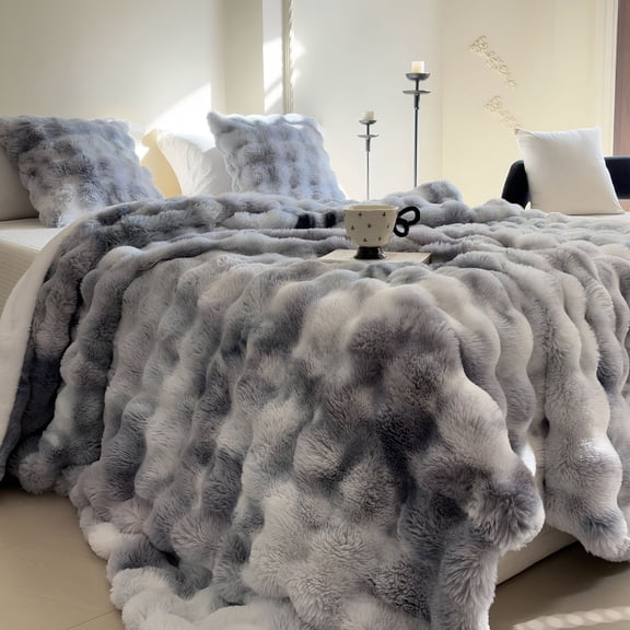 ARLAJO Throw Blanket Faux Fur for Couch,Fuzzy Soft Plush Thick Bubble Blanket for Sofa Bedroom Living Room 60''X 80"Tie Dye Gray Fur Throw Blanket