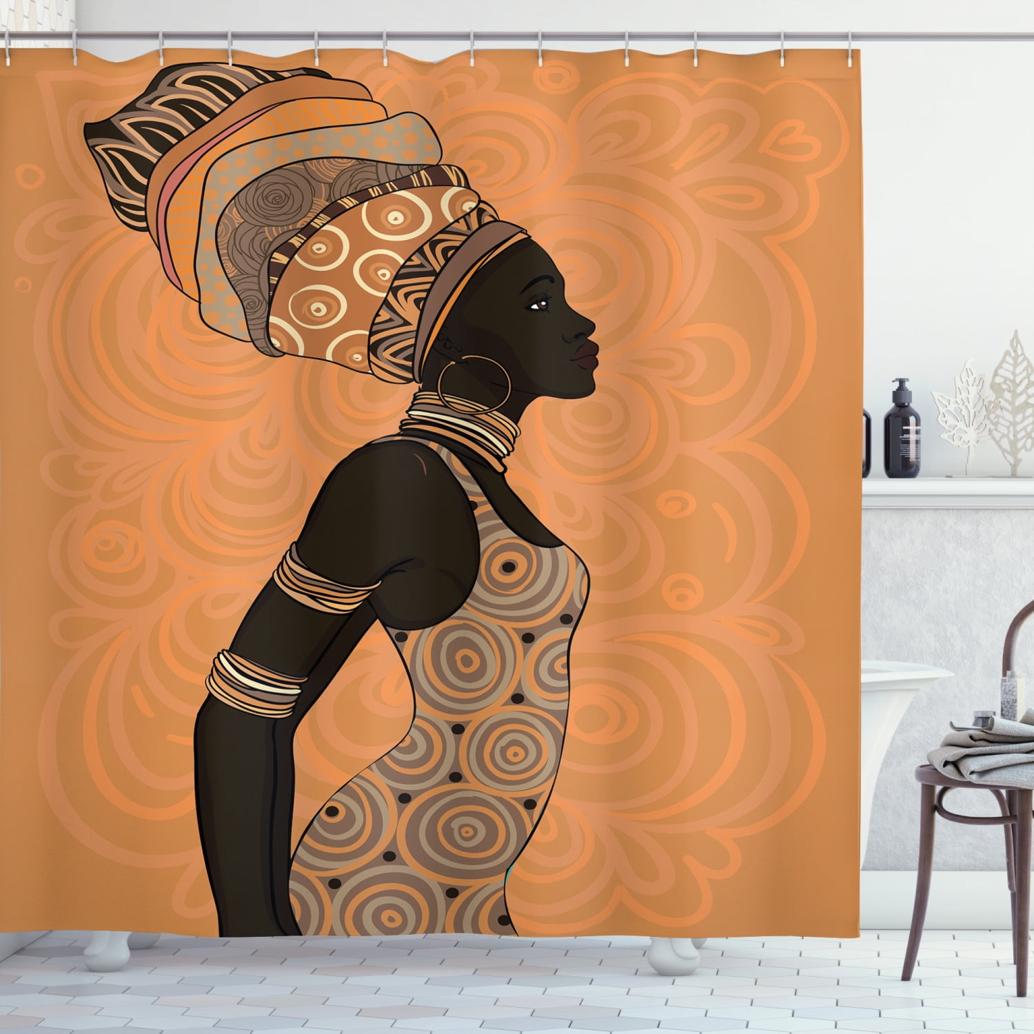 Details about   African Black Girl Colorful Turban Swimsuit Waterproof Fabric Shower Curtain Set 