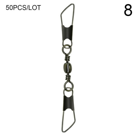 50pcs Durable Size 1# to 9# Solid Ring Rolling Swivel Fishing Snap Connector with Pin Heavy Duty Ball Bearing Barrel 8