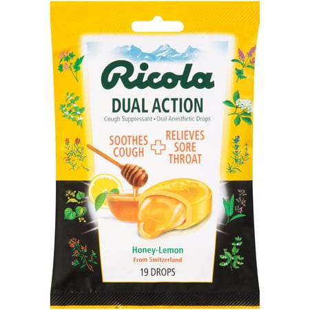 Ricola Dual Action Honey-Lemon Cough Suppressant Oral Anesthetic Drops 19 ct