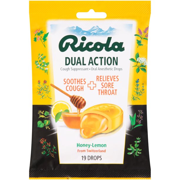 Ricola Dual Action HoneyLemon Cough Suppressant Oral Anesthetic Drops