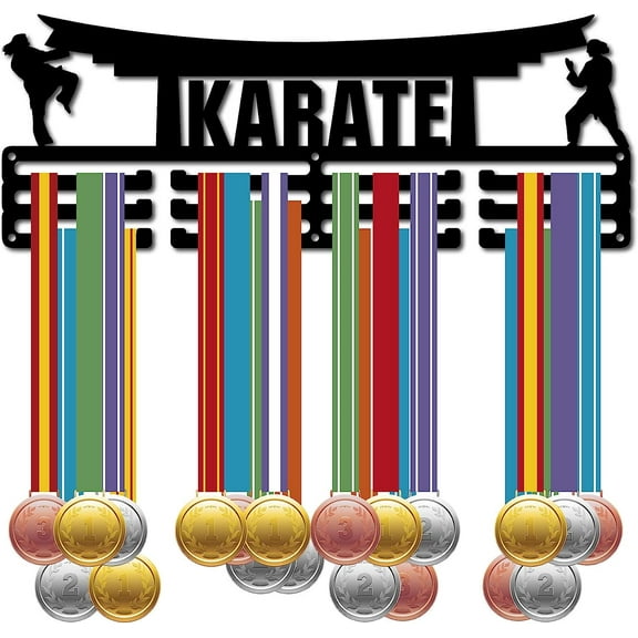 Karate Athlete Medal Hanger Display Taekwondo Sport Metal Medal Holder Wall Mount Hanger Decor Awards Display Frame Rack for 3 Rung Medalist Winner Running Gymnastics Over 60 Medals