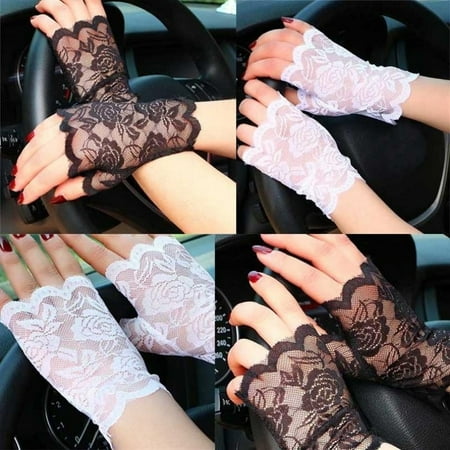 Women Lace Sunscreen Fingerless Gloves Driving Drive Gloves Anti-UV Party Gloves