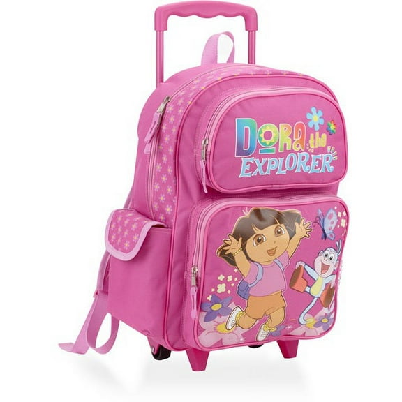 Large Rolling Backpack - Dora the Explorer - Flowers School Bag New 817098