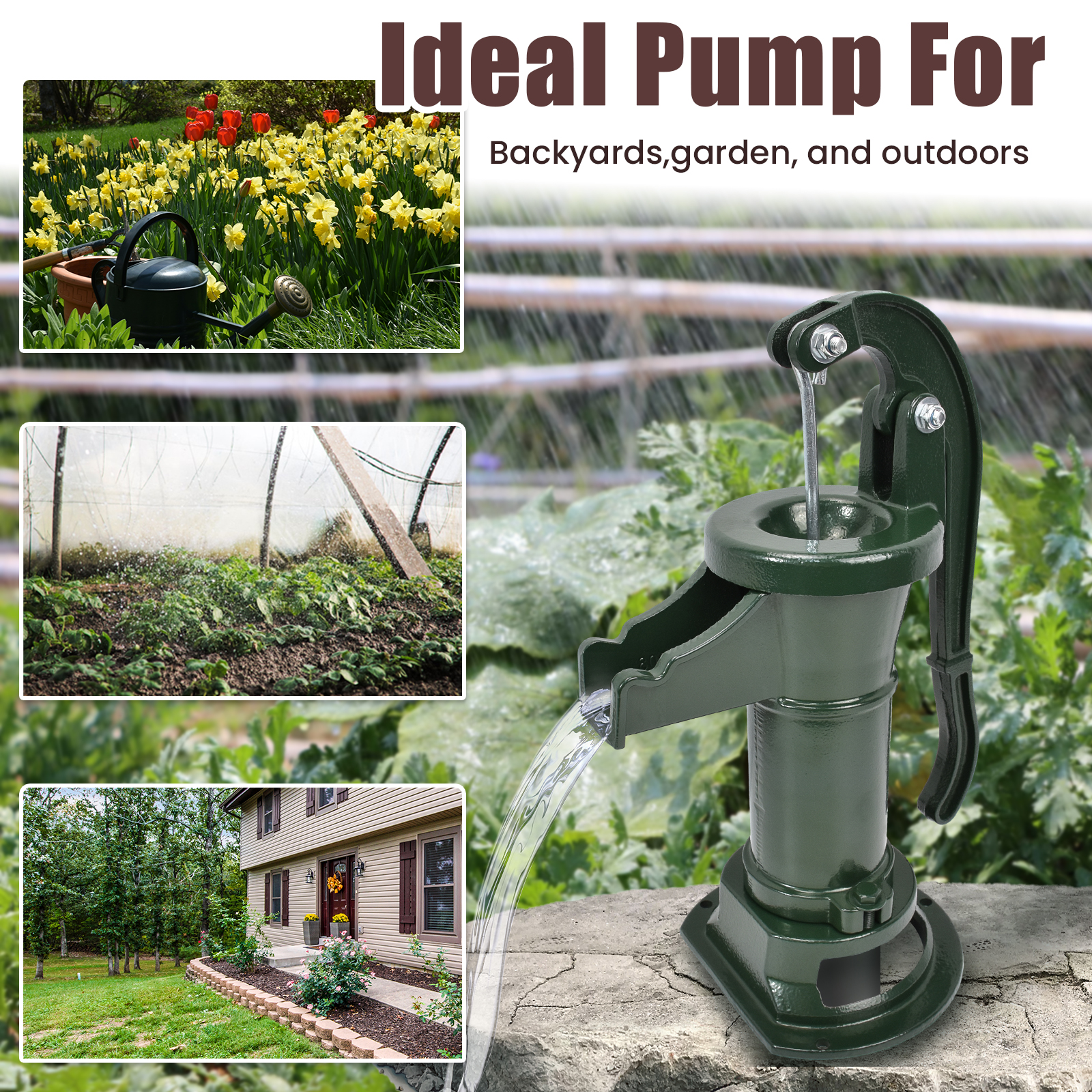 iMeshbean Antique Well Hand Pitcher Pump 25 ft Max Lift Cast Iron Manual Water Pump