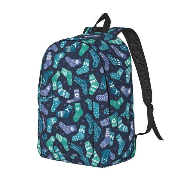 Vsdgher Green Christmas Print Socks Print Canvas Backpack Travel Rucksack Unisex Knapsack 15.7/17.7Inch Laptop Backpack for Work,College-Small
