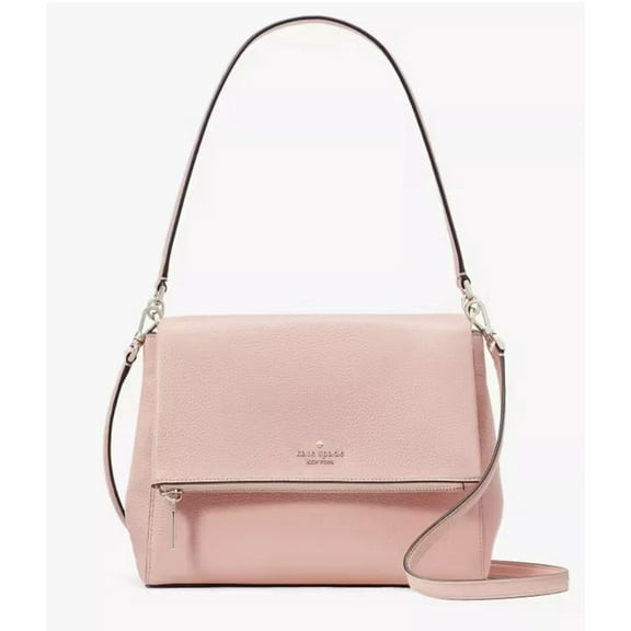 Kate Spade Leila Medium Flap Shoulder Bag Peachy Rose Leather Purse Crossbody