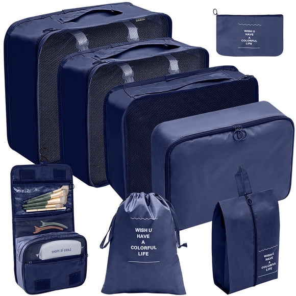 Juego organizador de viaje de 8 piezas: ¡cubos de embalaje para un viaje eficiente! Bolsa ordenada para zapatos
