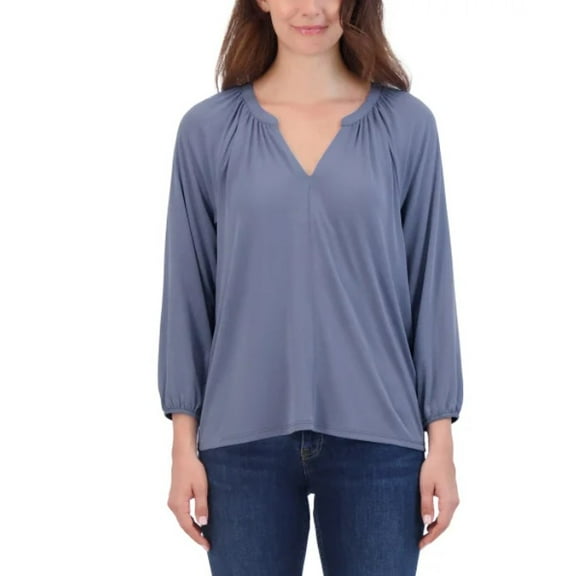 Lucky Brand Women's Size Medium (8-10) 3/4 Sleeve Sandwash Top, Blue
