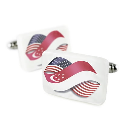 Cufflinks Infinity Flags USA and Singapore Porcelain Ceramic NEONBLOND