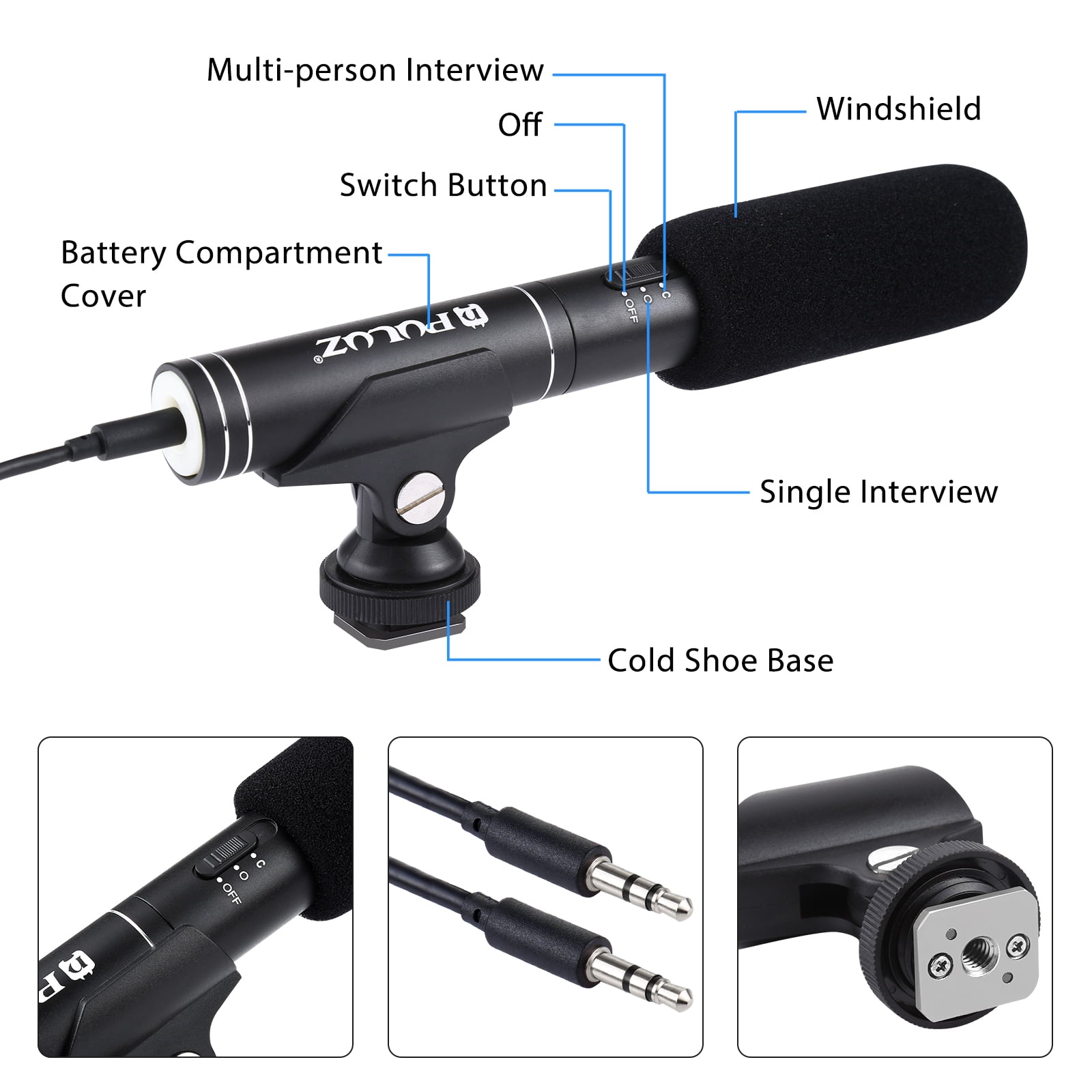 PULUZ Professional Interview Condenser Video Shotgun Microphone with 3.5mm Audio Cable for DSLR &