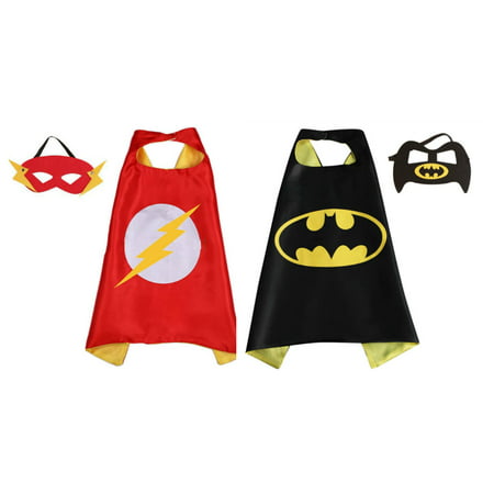 Flash & Batman Costumes - 2 Capes, 2 Masks with Gift Box by Superheroes