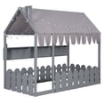 thumbnail image 4 of Aukfa Twin House Bed with Fence and Tent for Kids, Wooden Montessori Bed with LED Lights & Storage Shelves for Toddler Boys and Girls Bedroom, Gray, 4 of 8