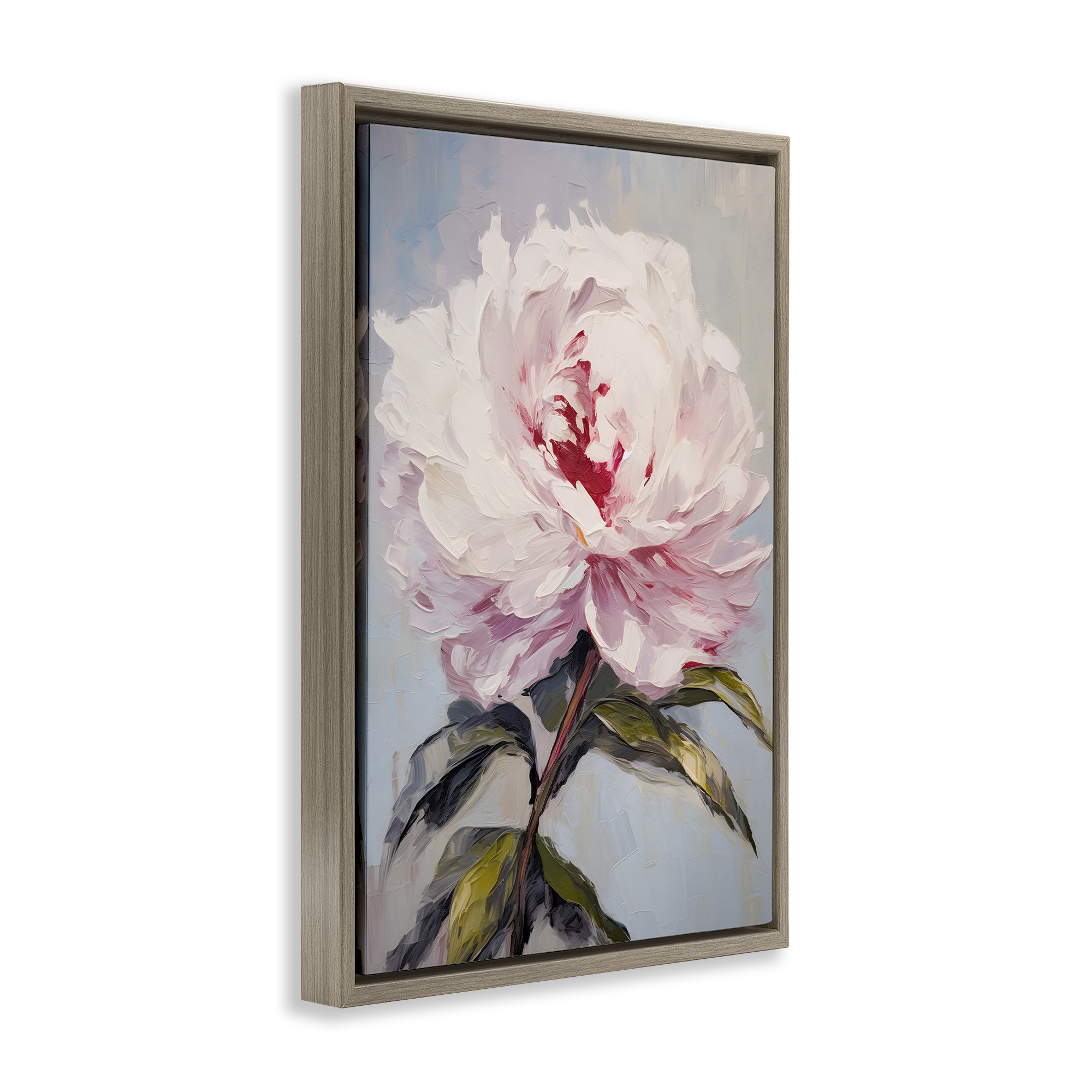 Stupell Industries Pale Pink Rose Botanical & Floral Painting Brown Floater Framed Art Print Wall Art, 21 x 31