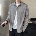 thumbnail image 2 of Camisa y blusa de manga larga para hombre a rayas con bolsillo, elegante blusa masculina de algodón con cuello, ropa de diseñador estilo coreano XXL Hipster, 2 of 5