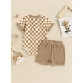 thumbnail image 4 of Bagilaanoe 2pcs Newborn Baby Boy Shorts Set Short Sleeve Checkerboard Print Romper Tops + Shorts 3M 6M 9M 12M 18M Infant Casual Summer Clothes, 4 of 7
